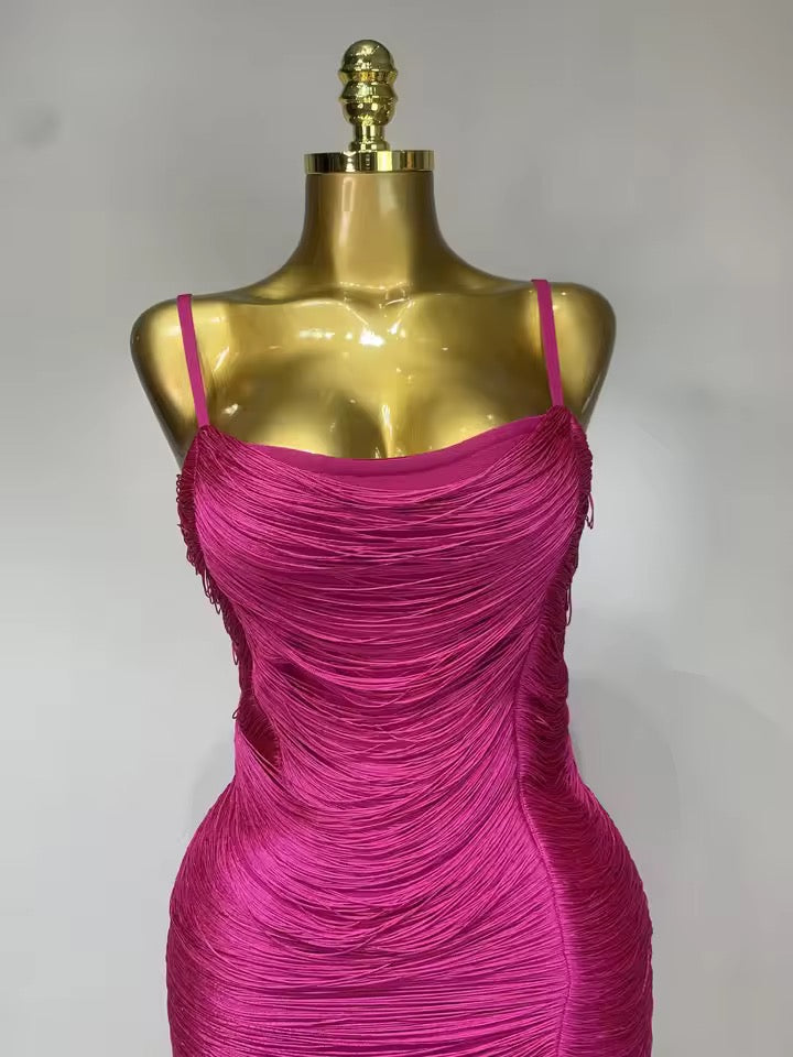 Ruched Fringe Bandage Dress