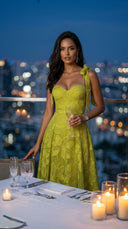 Lime Green Floral Tie-Shoulder Midi Dress