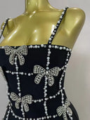 Black Pearl & Crystal Bow Mini Dress