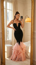 Rosé Noir Ruffle Gown