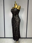 Midnight Lace Bandage Midi Dress