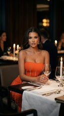 Orange Crystal Fringe Bandage Midi Dress