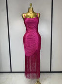 Ruched Fringe Bandage Dress