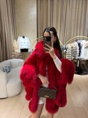 Fox Fur Cashmere Poncho in red