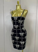 Black Pearl & Crystal Bow Mini Dress