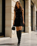 Black Two-Piece Bandage Set with Gold Button Detail