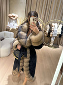Real Fox Fur with Alkantara Coat in black