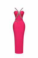 Crystal-Embellished Bandage Midi Dress