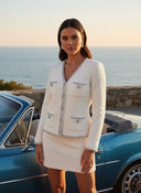 Rhinestone V-Neck Long Sleeve Single-Breasted Knit Cardigan