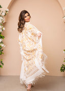 Abaya in lana ricamata in bianco