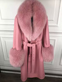 Fox Fur Genuine Leather Coat in pink