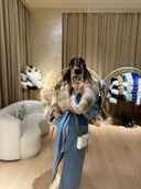 Real Fox Fur Cashmere Coat in baby blue