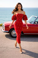 Off-Shoulder Bandage Midi Dress