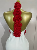 White Rose Detail Halter Midi Dress