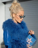 Magnolia Fur Genuine Leather Coat in blue