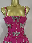 Hot Pink Pearl & Crystal Bow Mini Dress