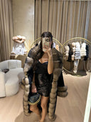 Real Fox Fur with Alkantara Coat in black