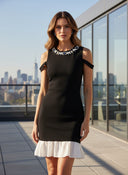 Ruffled Hem Beaded Knit Mini Dress
