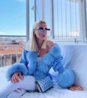 Fox Fur Cashmere/Knit Short Cardigan in blue
