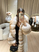 Real Fox Fur with Alkantara Coat in white