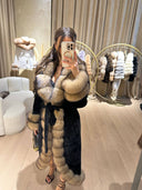 Real Fox Fur with Alkantara Coat in black