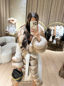 Real Fox Fur with Alkantara Coat in white
