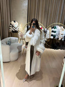 Real Fox Fur Cashmere Coat in white