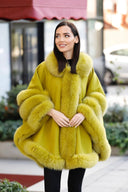 Fox Fur Cashmere Poncho in khaki