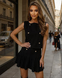Black Two-Piece Bandage Set with Gold Button Detail