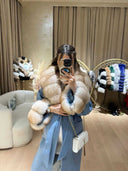 Real Fox Fur Cashmere Coat in baby blue
