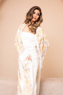 Abaya in lana ricamata in bianco