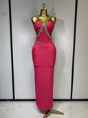 Crystal-Embellished Bandage Midi Dress
