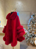 Fox Fur Cashmere Poncho in red