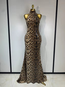 Leopard Luxe Halter Sequin Gown