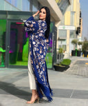 Embroidered Wool Abaya in Blue