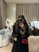 Real Fox Fur Cashmere Coat in black