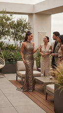 Leopard Luxe Halter Sequin Gown