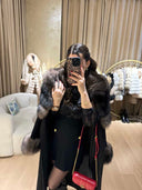 Real Fox Fur Cashmere Coat in black