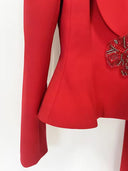 Red tailored blazer set, back view