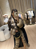 Real Fox Fur with Alkantara Coat in black