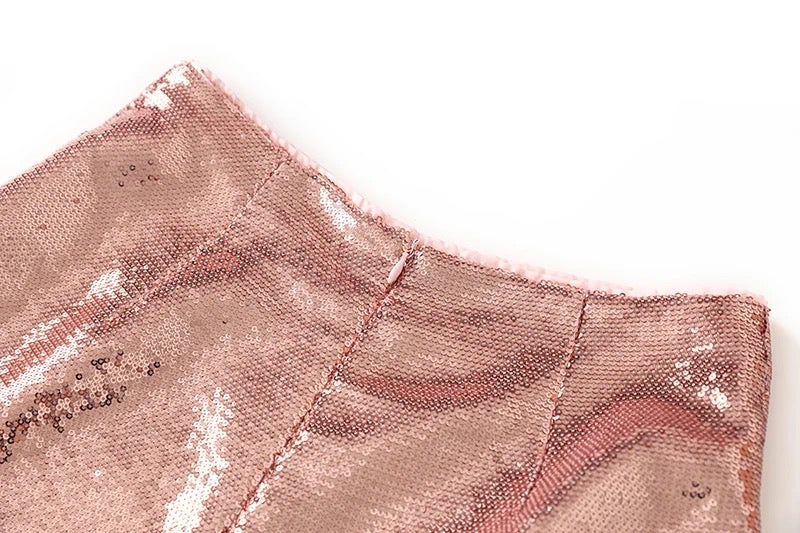 Set da due pezzi con paillettes Larissa color champagne 