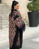 Abaya in lana ricamata in nero