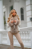 Fox Fur Cashmere/Knit Short Cardigan in white and camel