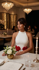 White Rose Detail Halter Midi Dress