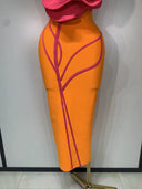 Orange & Pink 3D Rose Bandage Midi Dress