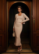 Knitted Lace Rhinestone Top Vest & Camisole with Ruffle Edge Slim Fit Half Skirt Set