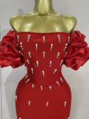 Off-Shoulder Bandage Midi Dress