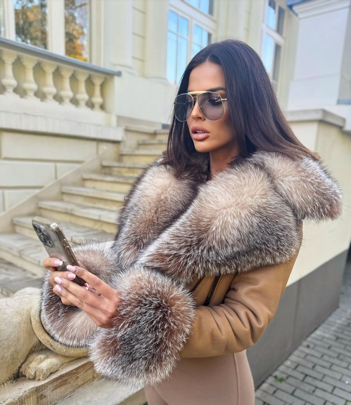 Rania Raccoon Fur Genuine Leather Jacket