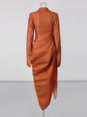 Copper Draped Collar Plunge Midi Dress