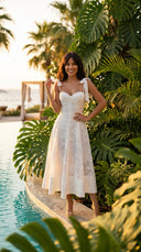 White Floral Tie-Shoulder Midi Dress